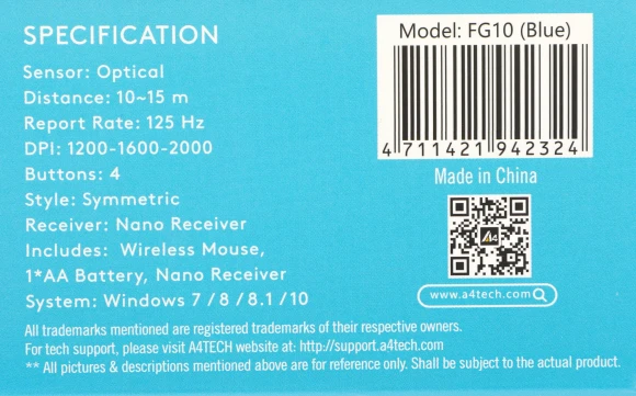 Мышь A4Tech Fstyler FG10 черный/синий оптическая 2000dpi беспров. USB 4but (FG10 BLUE) Мышь A4Tech Fstyler FG10 черный/синий оптическая 2000dpi беспров. USB 4but (FG10 BLUE)