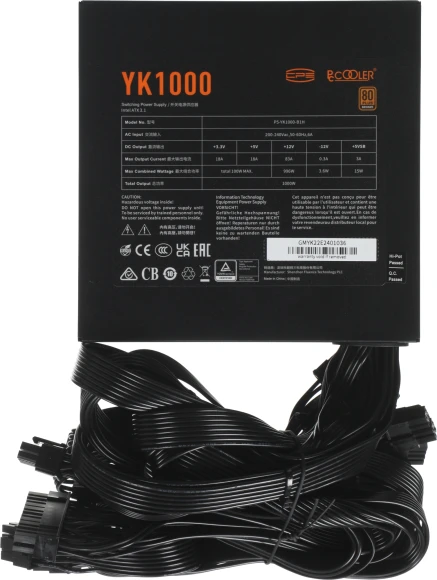 Блок питания PcCooler ATX 1000W YK1000 80+ bronze (20+4pin) APFC 135mm fan 6xSATA Cab Manag RTL