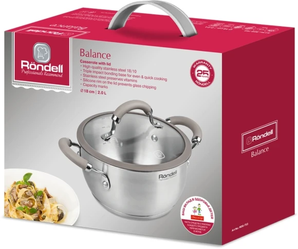 Кастрюля Rondell Balance RDS-753 2л. d=18см (с крышкой) стальной Кастрюля Rondell Balance RDS-753 2л. d=18см (с крышкой) стальной