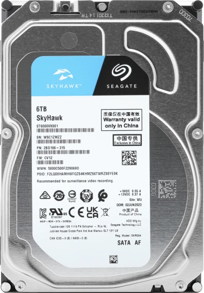 Жесткий диск Seagate SATA-III 6TB ST6000VX001 Surveillance Skyhawk 4KN (5400rpm) 256Mb 3.5"