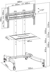 Стойка для телевизора Cactus CS-ST1030BK черный 37"-70" макс.50кг напольный мобильный Стойка для телевизора Cactus CS-ST1030BK черный 37"-70" макс.50кг напольный мобильный