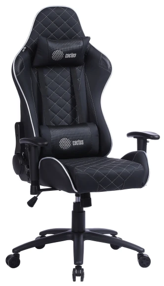 Кресло игровое Cactus CS-CHR-030BLS черный/серебристый экокожа с подголов. крестов. сталь