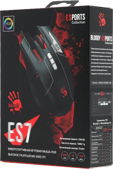 Мышь A4Tech Bloody ES7 черный оптическая 6000dpi USB 8but Мышь A4Tech Bloody ES7 черный оптическая 6000dpi USB 8but