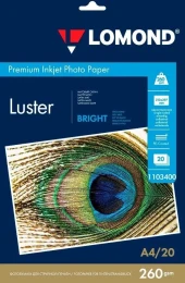 Фотобумага Lomond 1103400 A4/260г/м2/20л./ярко-белый CIE164% атласное для струйной печати Фотобумага Lomond 1103400 A4/260г/м2/20л./ярко-белый CIE164% атласное для струйной печати