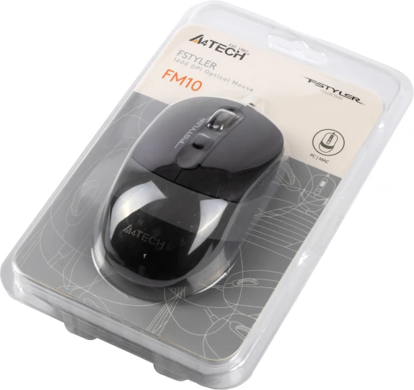 Мышь A4Tech Fstyler FM10 черный/серый оптическая 1600dpi USB 4but (FM10 GREY)