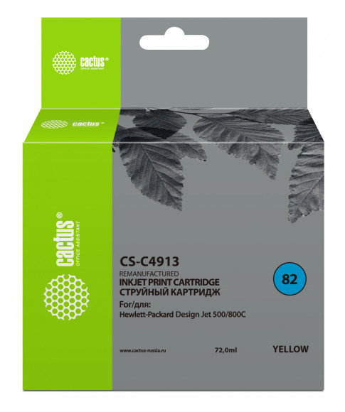 Картридж струйный Cactus CS-C4913 №82 желтый (72мл) для HP DJ 500/800C с чипом