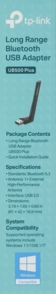 Сетевой адаптер Bluetooth TP-Link UB500 Plus USB 2.0 (ант.внеш.несъем.) 1ант.