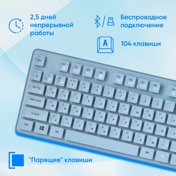 Клавиатура + мышь Оклик S265W клав:голубой мышь:голубой USB беспроводная Bluetooth/Радио Multimedia (1938927) Клавиатура + мышь Оклик S265W клав:голубой мышь:голубой USB беспроводная Bluetooth/Радио Multimedia (1938927)