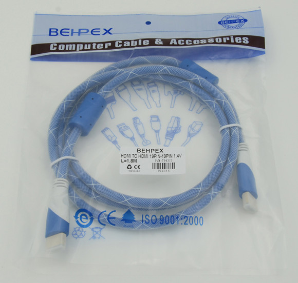 Кабель аудио-видео HDMI (m)/HDMI (m) 1.8м. феррит.кольца позолоч.конт. синий/белый Кабель аудио-видео HDMI (m)/HDMI (m) 1.8м. феррит.кольца позолоч.конт. синий/белый