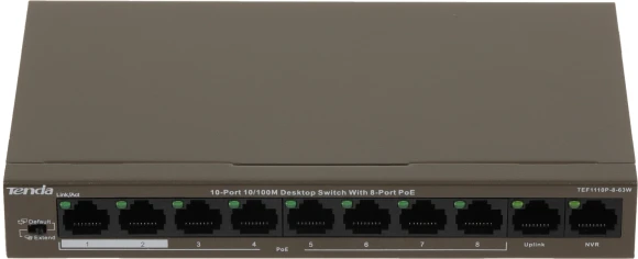 Коммутатор Tenda TEF1110P-8-63W (L2) 10x100Мбит/с 8PoE 58W неуправляемый Коммутатор Tenda TEF1110P-8-63W (L2) 10x100Мбит/с 8PoE 58W неуправляемый