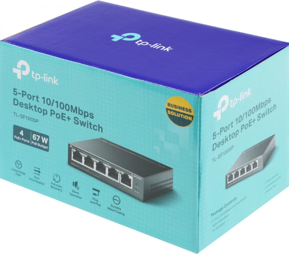 Коммутатор TP-Link TL-SF1005P (L2) 5x100Мбит/с 4PoE 58W неуправляемый