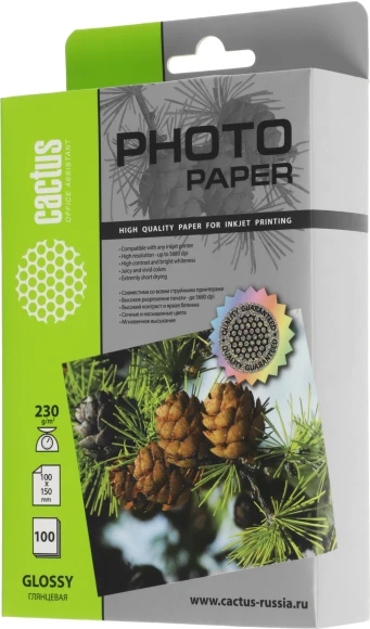 Фотобумага Cactus CS-GA6230100 A6/230г/м2/100л./белый глянцевое для струйной печати