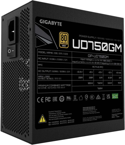 Блок питания Gigabyte ATX 750W GP-UD750GM 80+ gold (20+4pin) APFC 120mm fan 8xSATA Cab Manag RTL