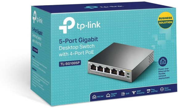 Коммутатор TP-Link TL-SG1005P (L2) 5x1Гбит/с 4PoE+ 65W неуправляемый