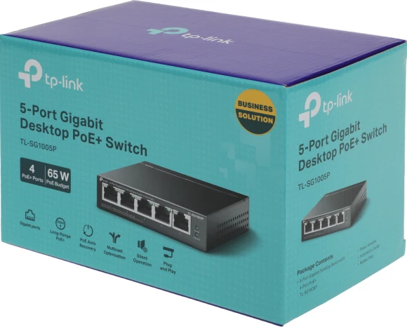 Коммутатор TP-Link TL-SG1005P (L2) 5x1Гбит/с 4PoE+ 65W неуправляемый