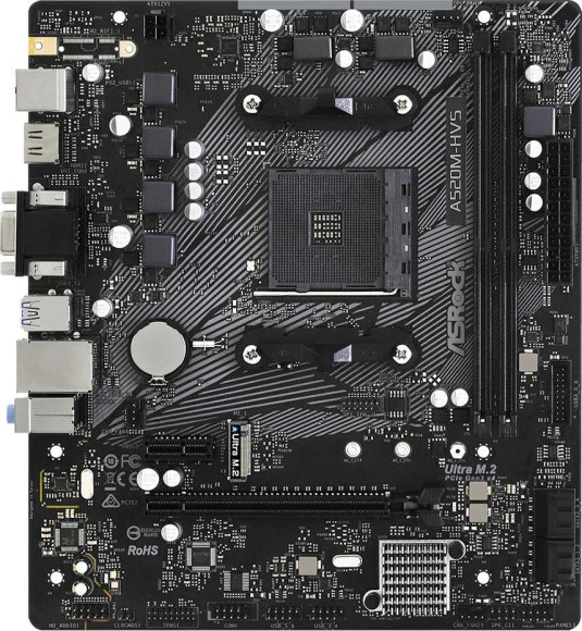 Материнская плата Asrock A520M-HVS Soc-AM4 AMD A520 2xDDR4 mATX AC`97 8ch(7.1) GbLAN RAID+VGA+HDMI