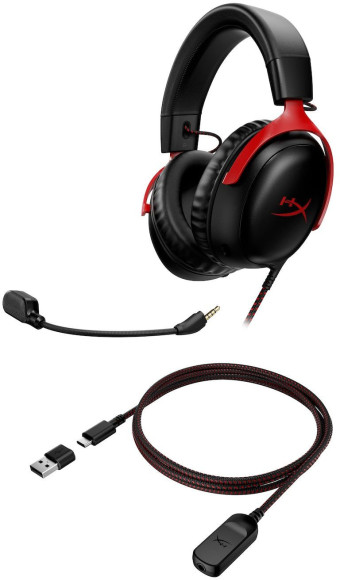 Наушники с микрофоном HyperX Cloud III черный/красный 1.2м мониторные оголовье (727A9AA) Наушники с микрофоном HyperX Cloud III черный/красный 1.2м мониторные оголовье (727A9AA)