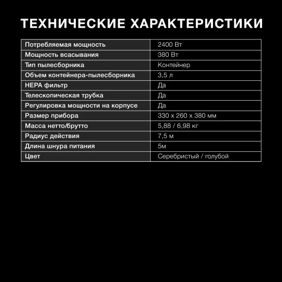 Пылесос Hyundai HYV-C2955 2400Вт серебристый/синий