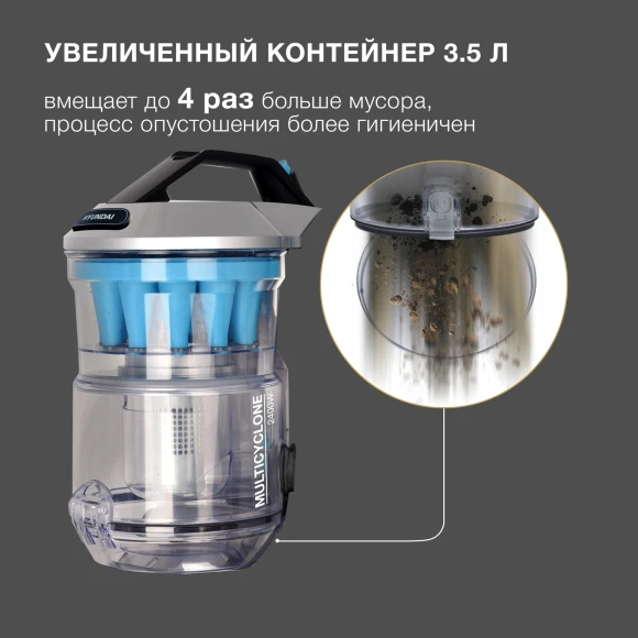 Пылесос Hyundai HYV-C2955 2400Вт серебристый/синий