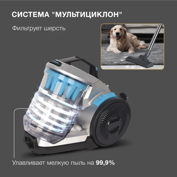 Пылесос Hyundai HYV-C2955 2400Вт серебристый/синий