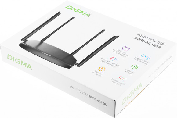 Роутер беспроводной Digma DWR-AC1202 AC1200 10/100/1000BASE-TX черный Роутер беспроводной Digma DWR-AC1202 AC1200 10/100/1000BASE-TX черный