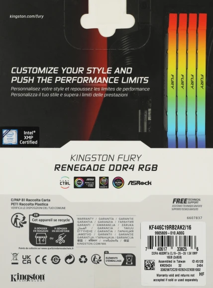 Память DDR4 2x8GB 4600МГц Kingston KF446C19RB2AK2/16 Fury Renegade RGB RTL Gaming PC4-36800 CL19 DIMM 288-pin 1.5В kit single rank с радиатором Ret