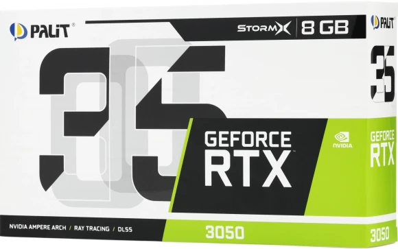 Видеокарта Palit PCI-E 4.0 RTX3050 STORMX NVIDIA GeForce RTX 3050 8Gb 128bit GDDR6 1042/14000 DVIx1 HDMIx1 DPx1 HDCP Ret