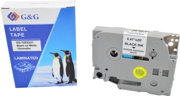 Картридж ленточный G&G GG-TZEFX231 черный на белом 12x8 для Brother 1010/1280/1280VP/2700VP