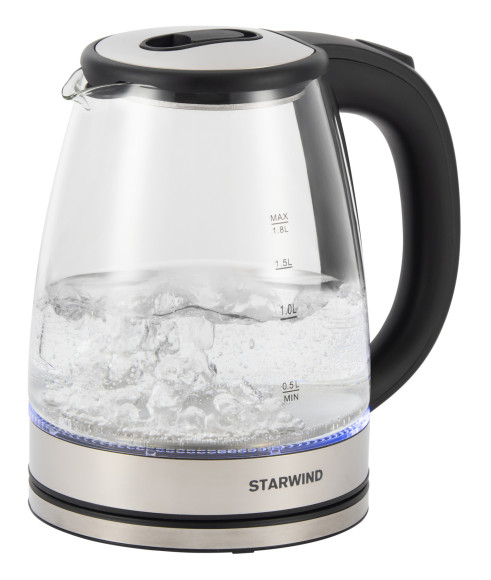 Чайник электрический Starwind SKG4777 1.8л. 2000Вт черный/прозрачный корпус: стекло