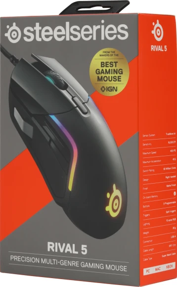 Мышь Steelseries Rival 5 черный оптическая 18000dpi USB 9but (62551)