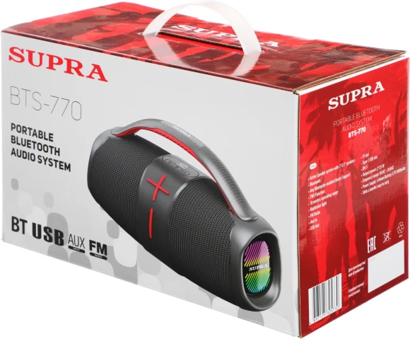 Колонка порт. Supra BTS-770 черный 50W 2.0 BT/3.5Jack/USB 10м 3600mAh Колонка порт. Supra BTS-770 черный 50W 2.0 BT/3.5Jack/USB 10м 3600mAh