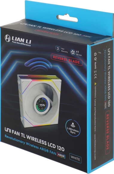 Вентилятор для корпуса Lian-Li Uni Fan TL Wireless LCD 120 LCD Reverse ARGB 120х124x28 белый 4-pin 31дБ (G99.12RTLLCD1W1W.R0) Ret