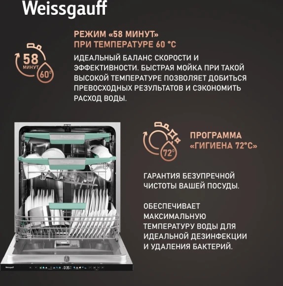 Посудомоечная машина встраив. Weissgauff BDW 6140 Ultra Real Autoopen Infolight полноразмерная