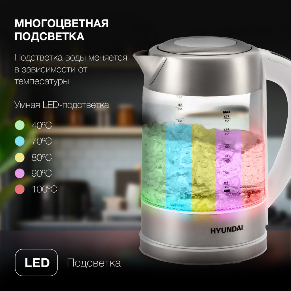 Чайник электрический Hyundai HYK-S5807 1.7л. 2200Вт белый/серебристый корпус: стекло/металл Чайник электрический Hyundai HYK-S5807 1.7л. 2200Вт белый/серебристый корпус: стекло/металл