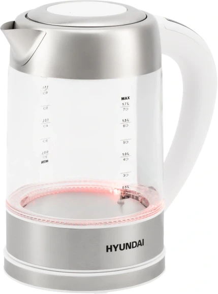 Чайник электрический Hyundai HYK-S5807 1.7л. 2200Вт белый/серебристый корпус: стекло/металл