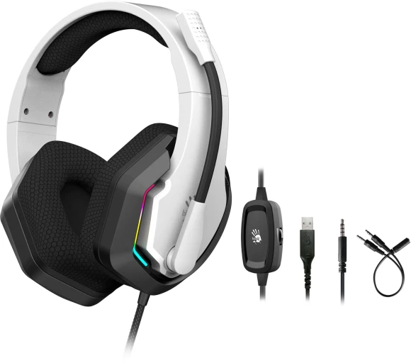 Наушники с микрофоном A4Tech Bloody G260p белый/черный 2м мониторные USB оголовье (G260P) Наушники с микрофоном A4Tech Bloody G260p белый/черный 2м мониторные USB оголовье (G260P)