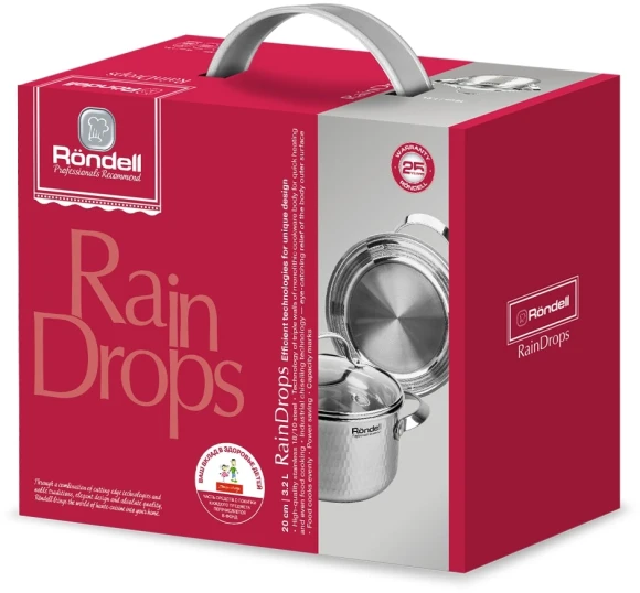 Кастрюля Rondell RainDrops RDS-1294 3.2л. d=20см (с крышкой) стальной Кастрюля Rondell RainDrops RDS-1294 3.2л. d=20см (с крышкой) стальной