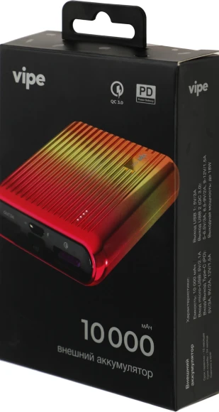 Мобильный аккумулятор Vipe Onyx 10000mAh QC3.0/PD3.0 18W 3A USB-A/USB-C красный (VPPBONYX10KHRED)