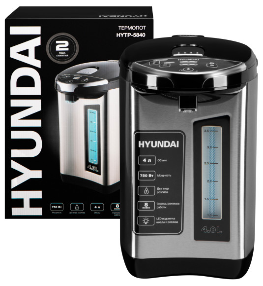 Термопот Hyundai HYTP-5840 4л. 750Вт серебристый/черный Термопот Hyundai HYTP-5840 4л. 750Вт серебристый/черный