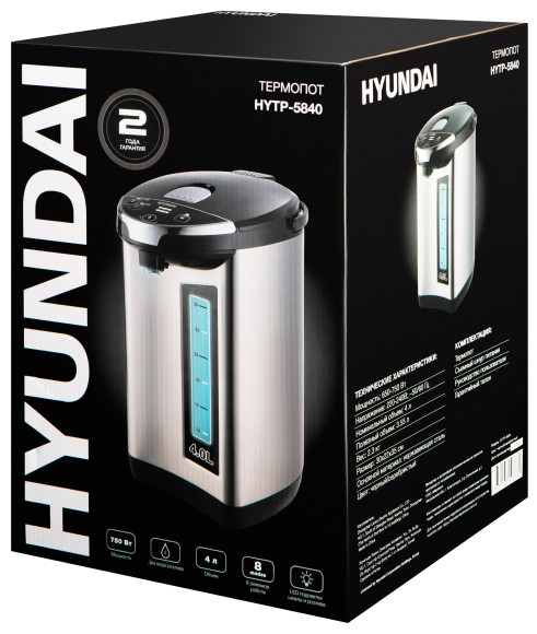 Термопот Hyundai HYTP-5840 4л. 750Вт серебристый/черный Термопот Hyundai HYTP-5840 4л. 750Вт серебристый/черный