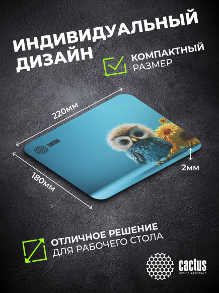 Коврик для мыши Cactus Owl blue 220x180x2мм (CS-MPC-P07XS)