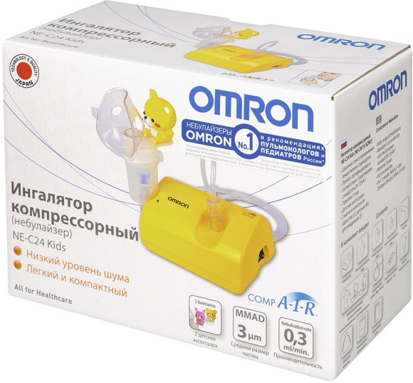Ингалятор Omron NE-C24 Kids (NE-C801S-KDRU) компрессорный стационарный желтый Ингалятор Omron NE-C24 Kids (NE-C801S-KDRU) компрессорный стационарный желтый