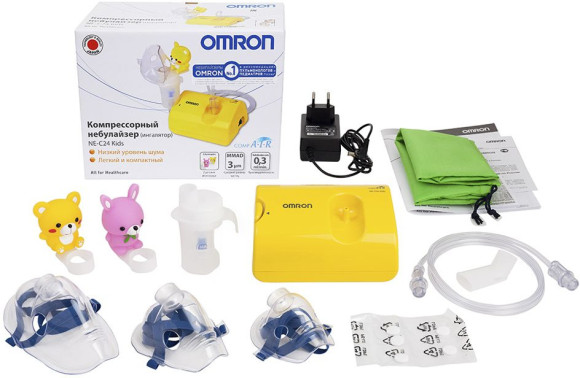 Ингалятор Omron NE-C24 Kids (NE-C801S-KDRU) компрессорный стационарный желтый Ингалятор Omron NE-C24 Kids (NE-C801S-KDRU) компрессорный стационарный желтый