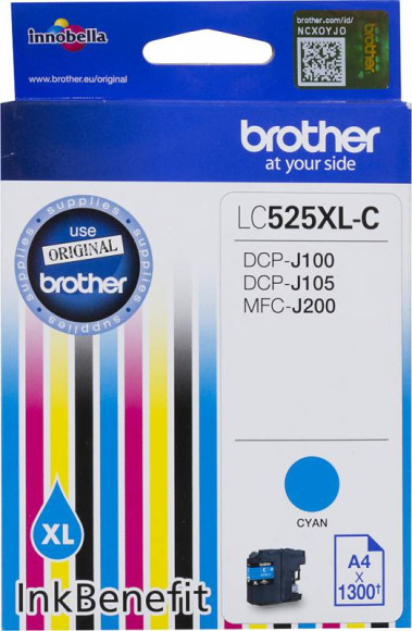 Картридж струйный Brother LC525XLC голубой (1300стр.) для Brother DCP-J100/J105/J200 Картридж струйный Brother LC525XLC голубой (1300стр.) для Brother DCP-J100/J105/J200