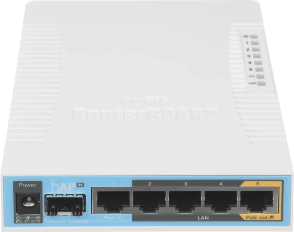 Роутер беспроводной MikroTik hAP ac (RB962UIGS-5HACT2HNT) AC1750 10/100/1000BASE-TX/SFP белый Роутер беспроводной MikroTik hAP ac (RB962UIGS-5HACT2HNT) AC1750 10/100/1000BASE-TX/SFP белый
