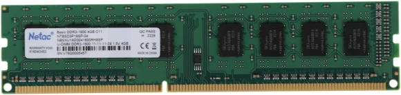 Память DDR3 4GB 1600MHz Netac NTBSD3P16SP-04 Basic RTL PC3-12800 CL11 DIMM 240-pin 1.5В dual rank Ret Память DDR3 4GB 1600MHz Netac NTBSD3P16SP-04 Basic RTL PC3-12800 CL11 DIMM 240-pin 1.5В dual rank Ret