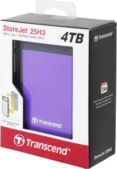 Жесткий диск Transcend USB3.0 4TB TS4TSJ25H3P StoreJet 25H3 (5400rpm) 2.5" фиолетовый Жесткий диск Transcend USB3.0 4TB TS4TSJ25H3P StoreJet 25H3 (5400rpm) 2.5" фиолетовый