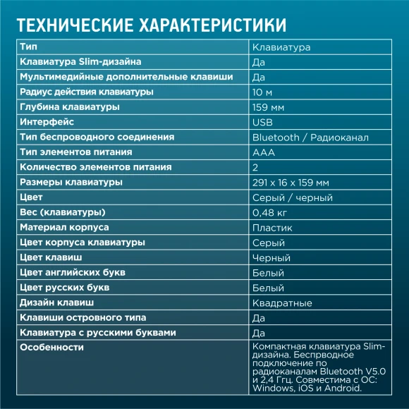 Клавиатура Оклик 845M серый/черный USB беспроводная BT/Radio slim Multimedia (1680661)