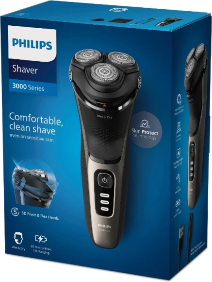 Бритва роторная Philips S3242/12 реж.эл.:3 питан.:аккум. черный/серебристый Бритва роторная Philips S3242/12 реж.эл.:3 питан.:аккум. черный/серебристый