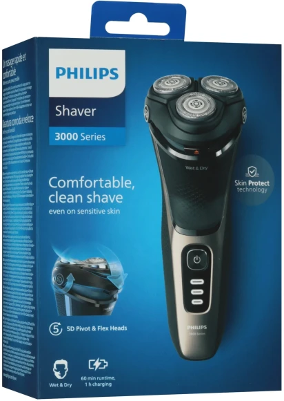 Бритва роторная Philips S3242/12 реж.эл.:3 питан.:аккум. черный/серебристый Бритва роторная Philips S3242/12 реж.эл.:3 питан.:аккум. черный/серебристый